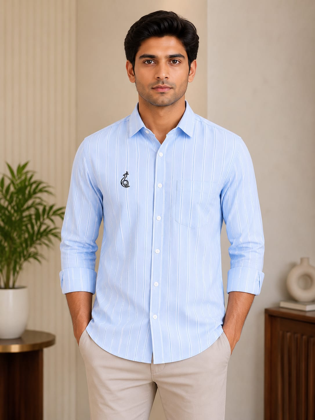 REGULAR COLLAR PLAIN SHIRT WITH SINGLE POCKET