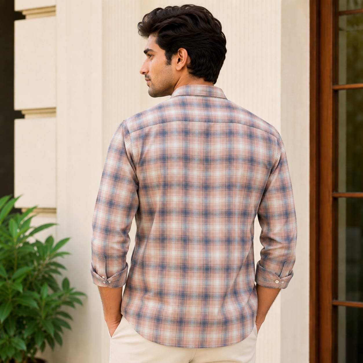 CHINOS COLLAR CHECK SHIRT WITH SINGLE POCKET