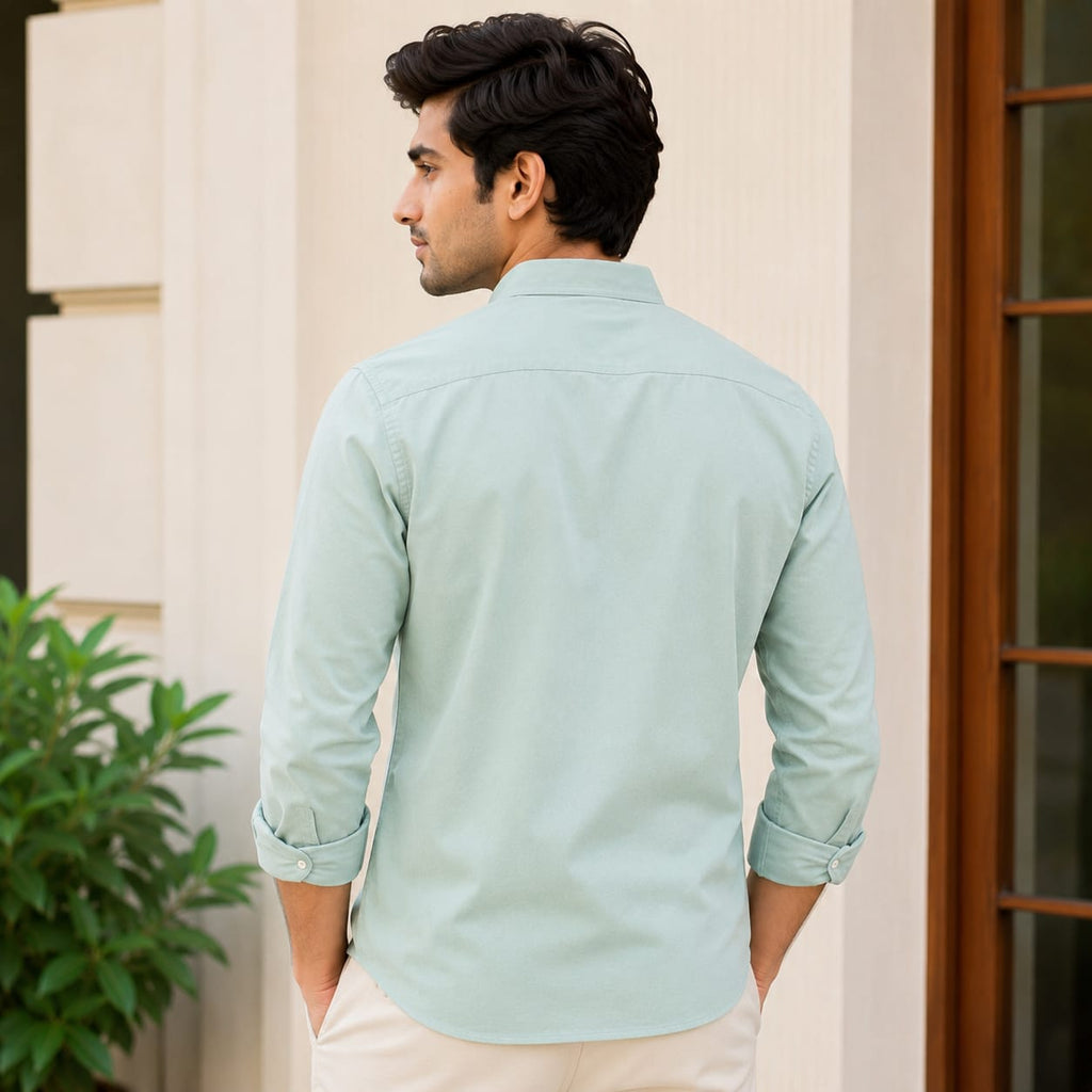 CHINOS COLLAR PLAIN SHIRT WITH SINGLE POCKET