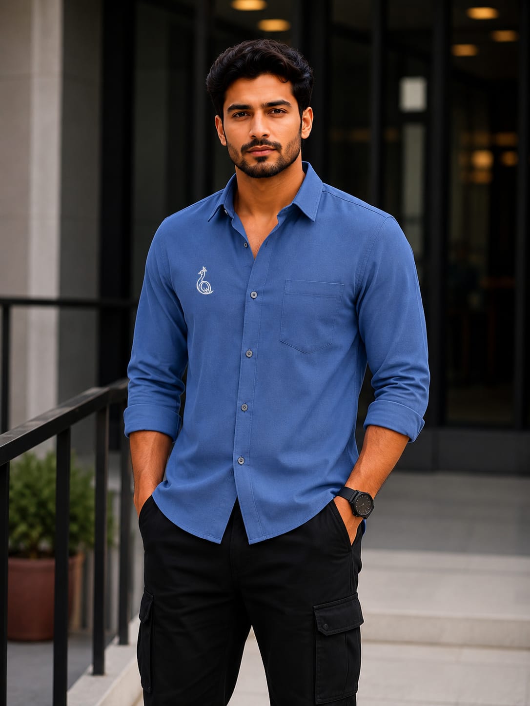 REGULAR COLLAR PLAIN SHIRT WITH SINGLE POCKET