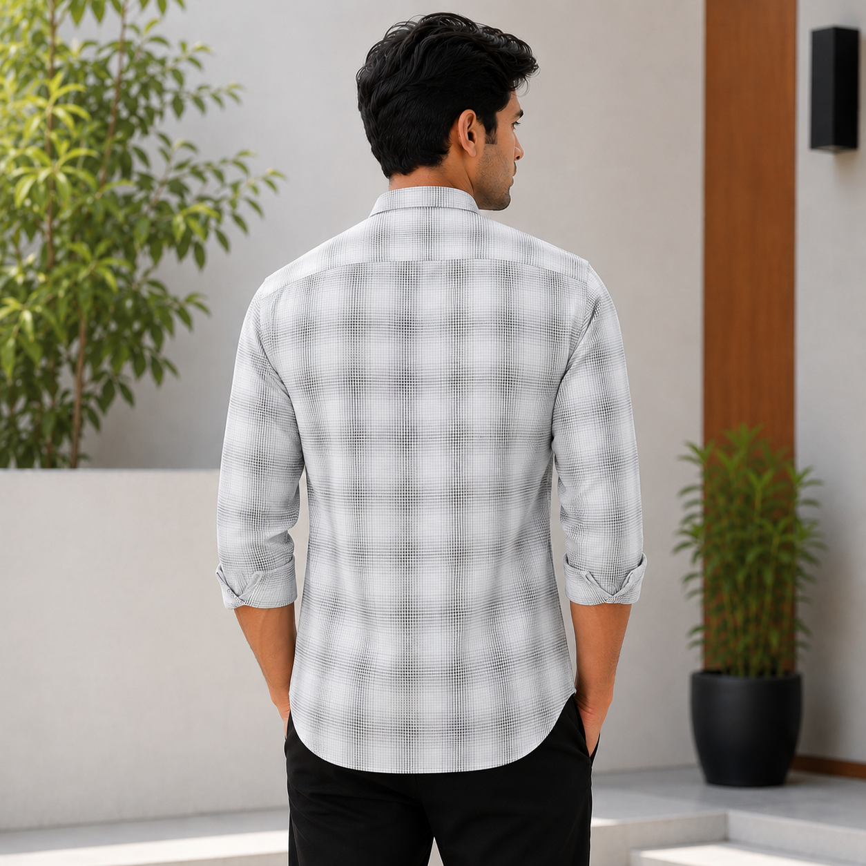 CHINOS COLLAR WITHOUT POCKET CHECK SHIRT