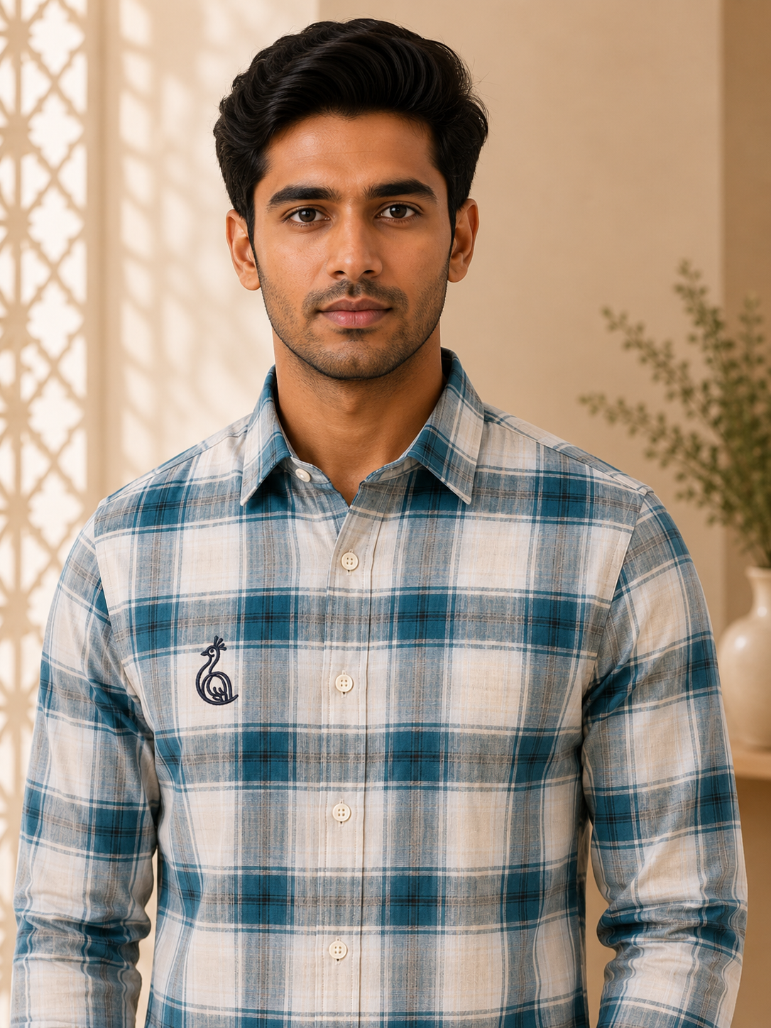 REGULAR COLLAR CHECK SHIRT WITH SINGLE POCKET