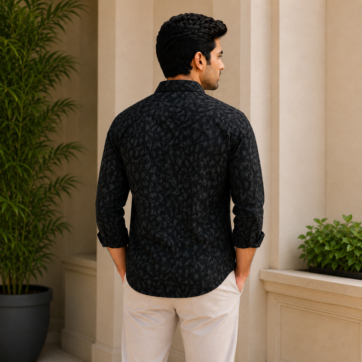 REGULAR COLLAR PRINTED SHIRT WITH SINGLE POCKET