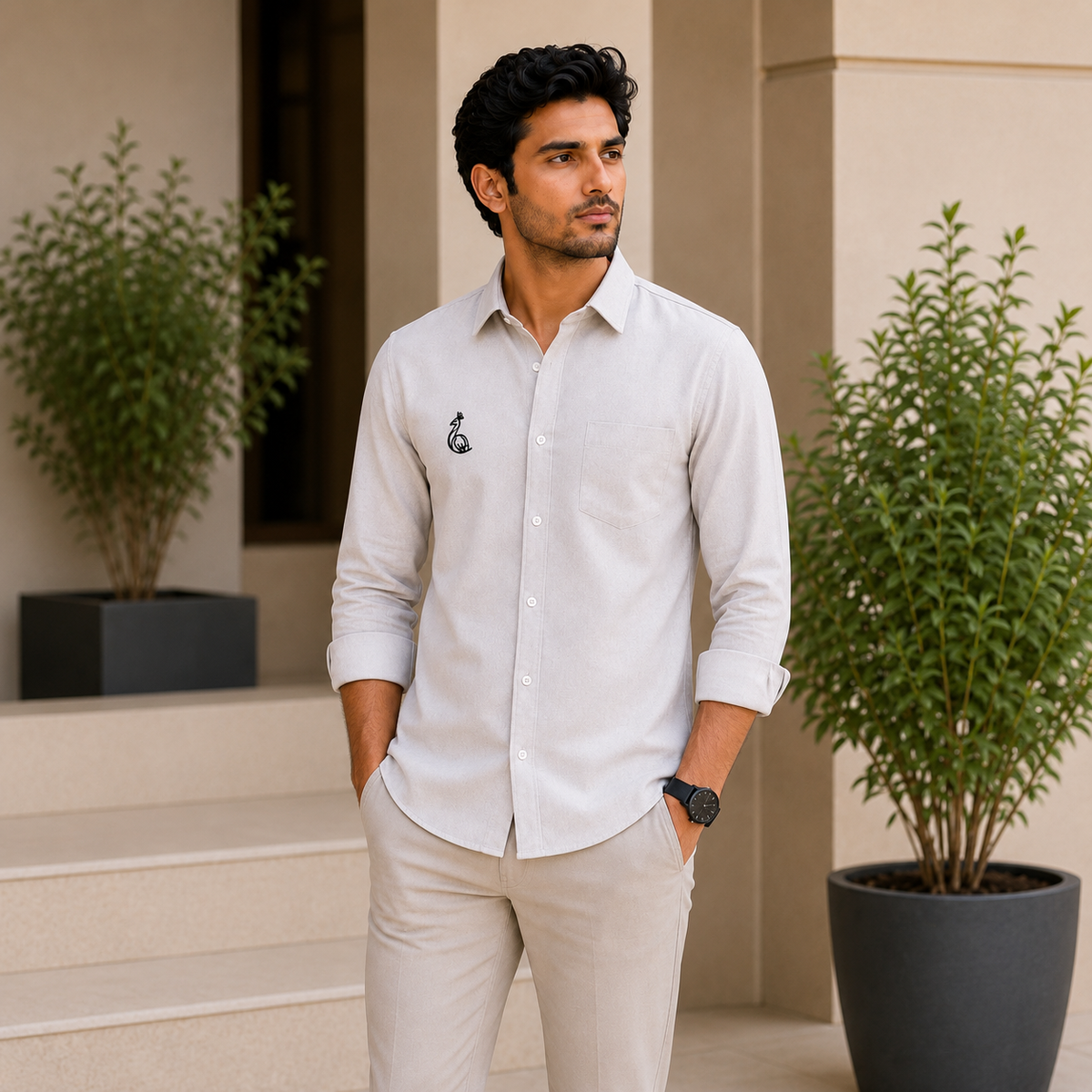 REGULAR COLLAR PLAIN SHIRT WITH SINGLE POCKET