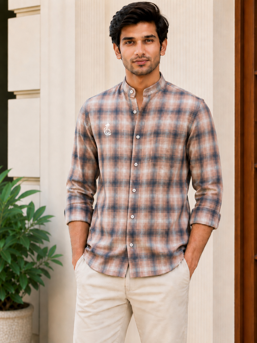 CHINOS COLLAR CHECK SHIRT WITH SINGLE POCKET