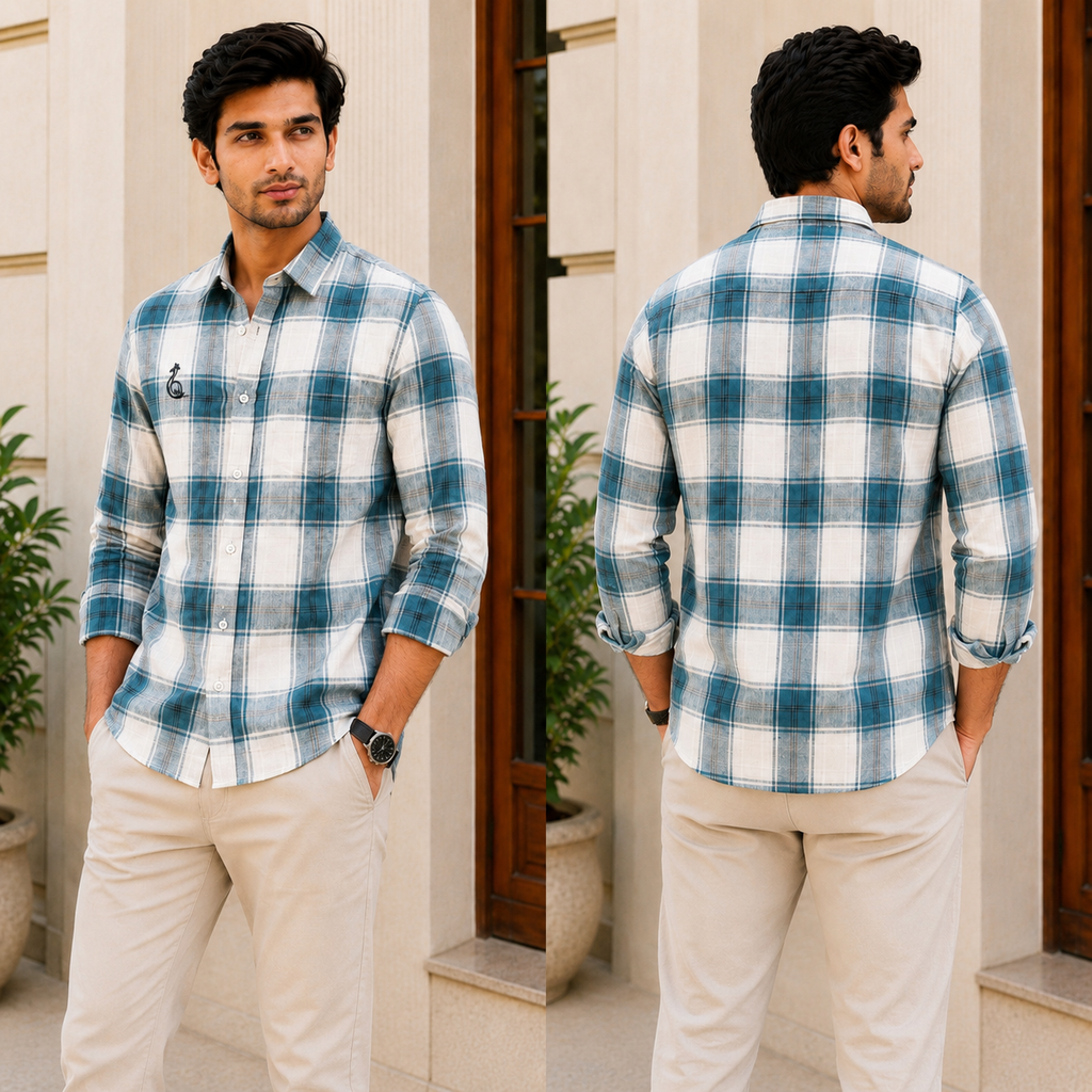 REGULAR COLLAR CHECK SHIRT WITH SINGLE POCKET