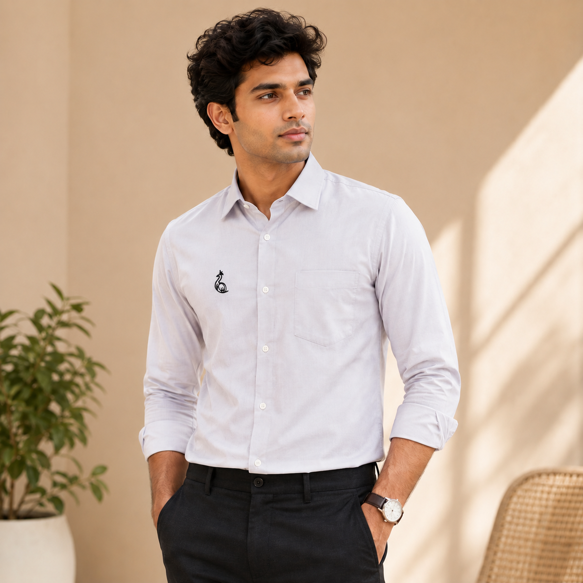 REGULAR COLLAR PLAIN SHIRT WITH SINGLE POCKET