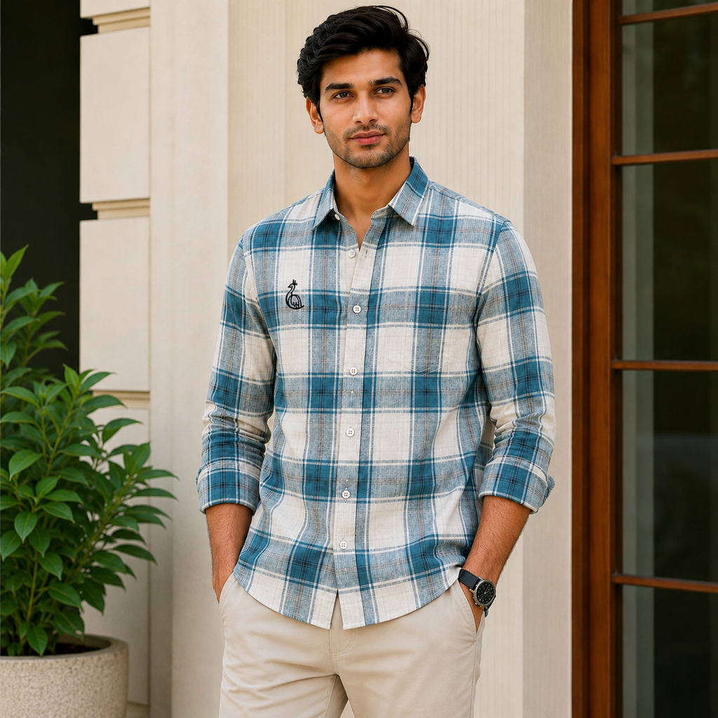 REGULAR COLLAR CHECK SHIRT WITH SINGLE POCKET
