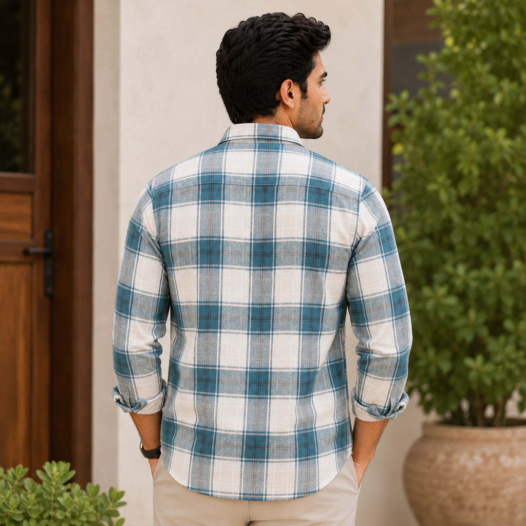REGULAR COLLAR CHECK SHIRT WITH SINGLE POCKET