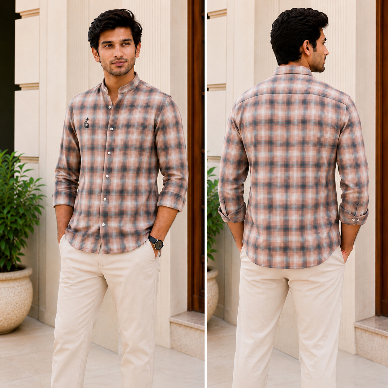 CHINOS COLLAR CHECK SHIRT WITH SINGLE POCKET