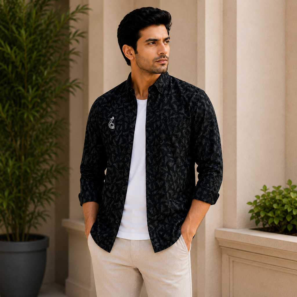 REGULAR COLLAR PRINTED SHIRT WITH SINGLE POCKET