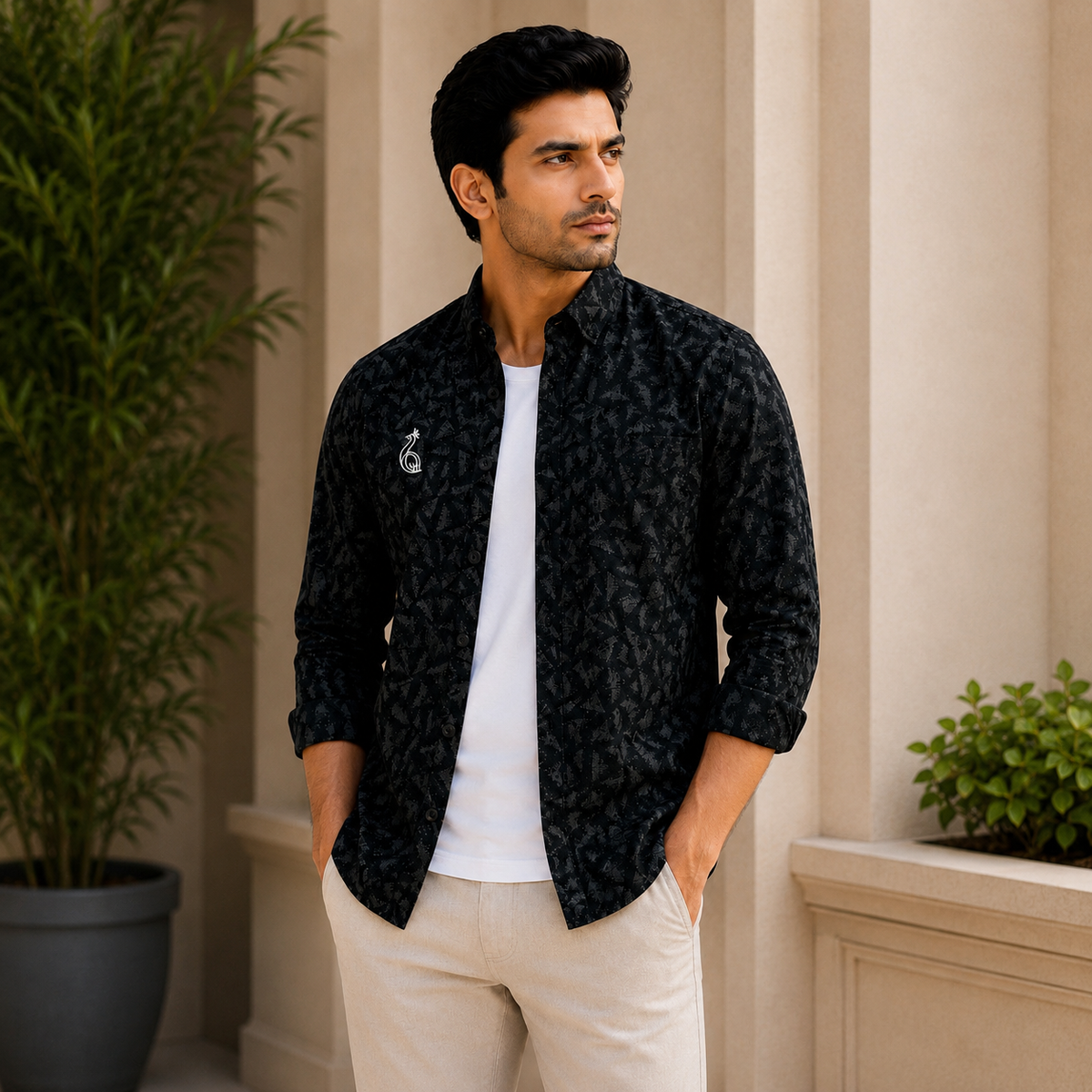 REGULAR COLLAR PRINTED SHIRT WITH SINGLE POCKET