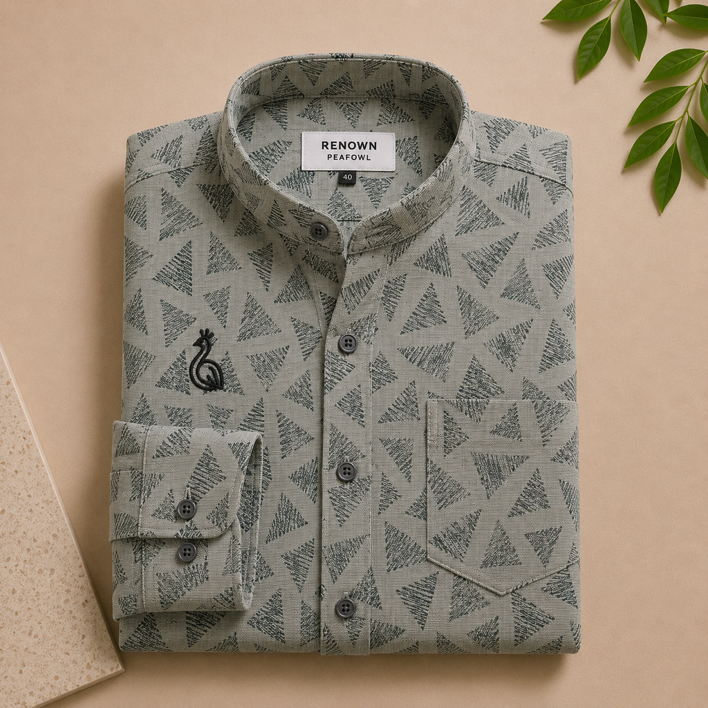 CHINOS COLLAR PRINTED SHIRT WITH SINGLE POCKET