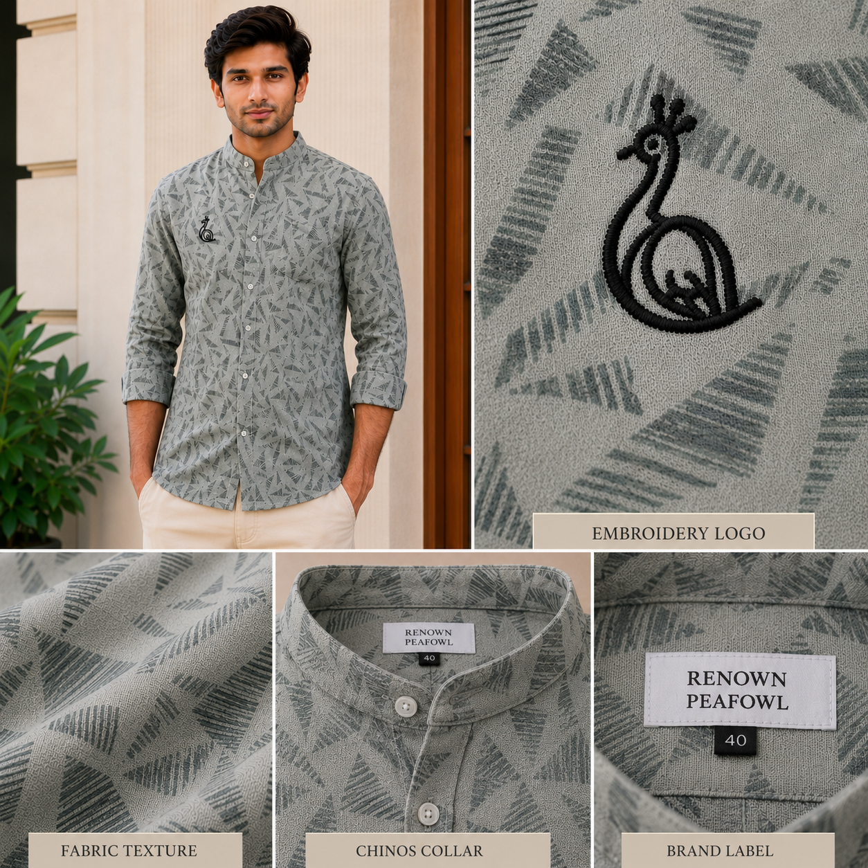 CHINOS COLLAR PRINTED SHIRT WITH SINGLE POCKET