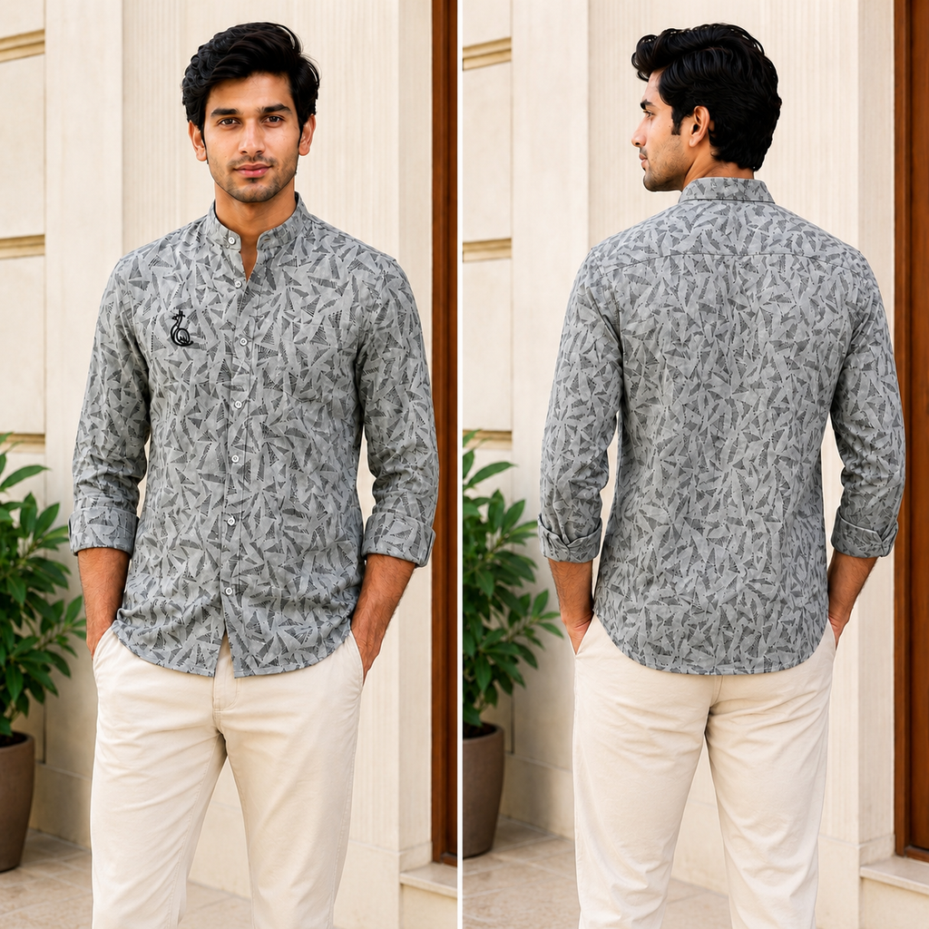 CHINOS COLLAR PRINTED SHIRT WITH SINGLE POCKET