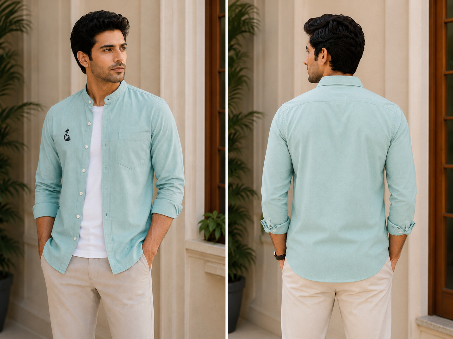 CHINOS COLLAR PLAIN SHIRT WITH SINGLE POCKET