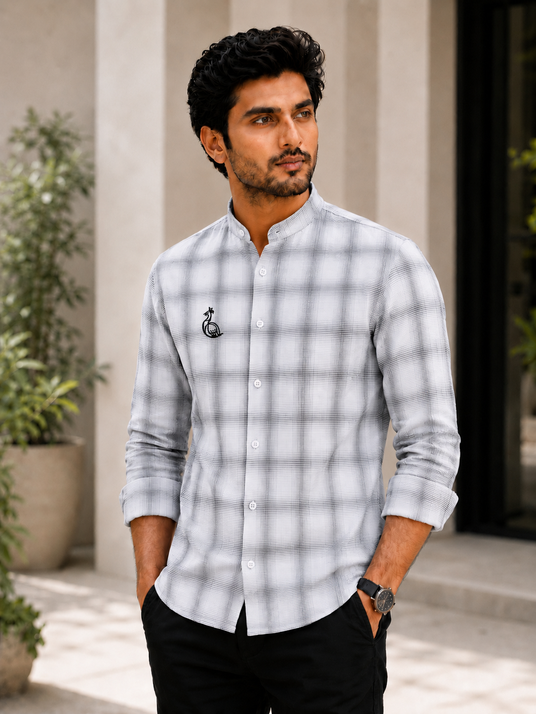CHINOS COLLAR WITHOUT POCKET CHECK SHIRT