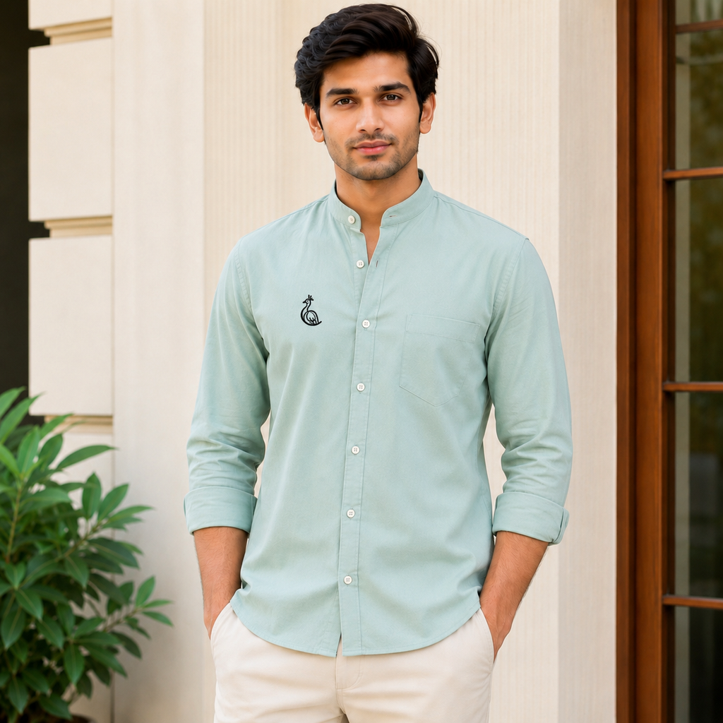 CHINOS COLLAR PLAIN SHIRT WITH SINGLE POCKET