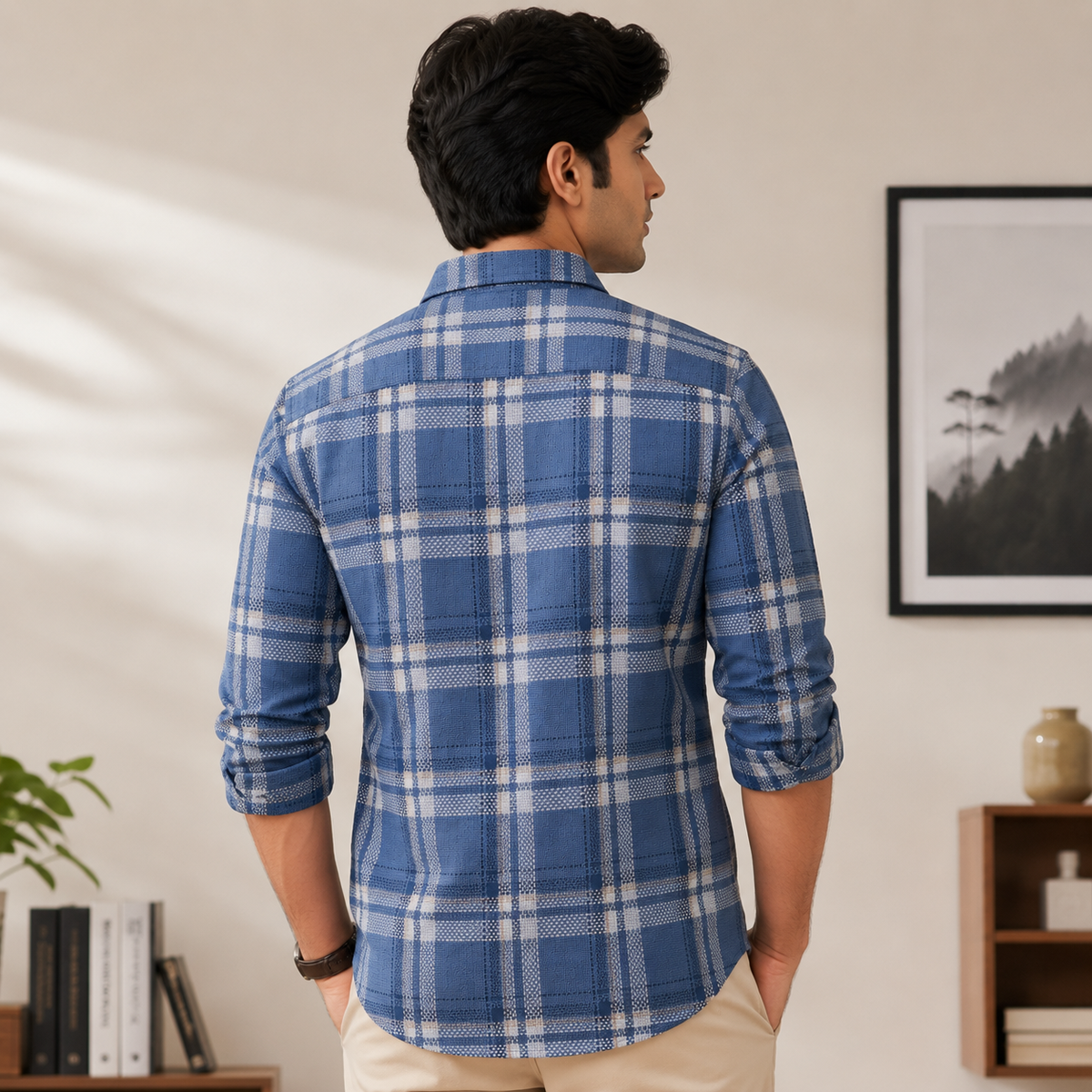 REGULAR COLLAR CHECK SHIRT WITH SINGLE POCKET