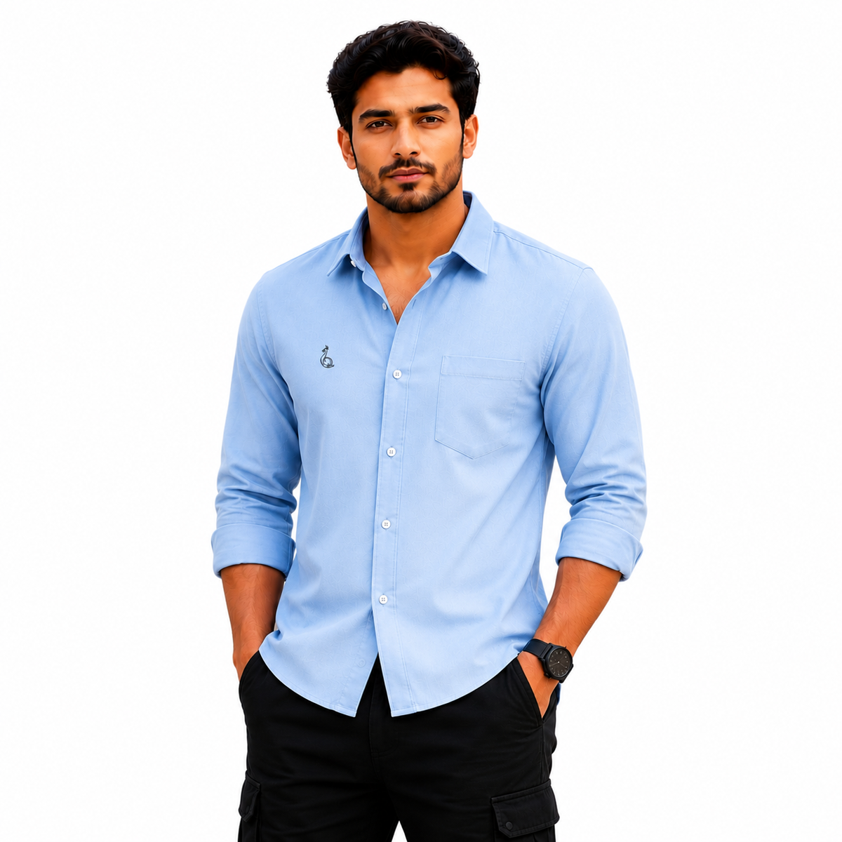 REGULAR COLLAR PLAIN SHIRT WITH SINGLE POCKET