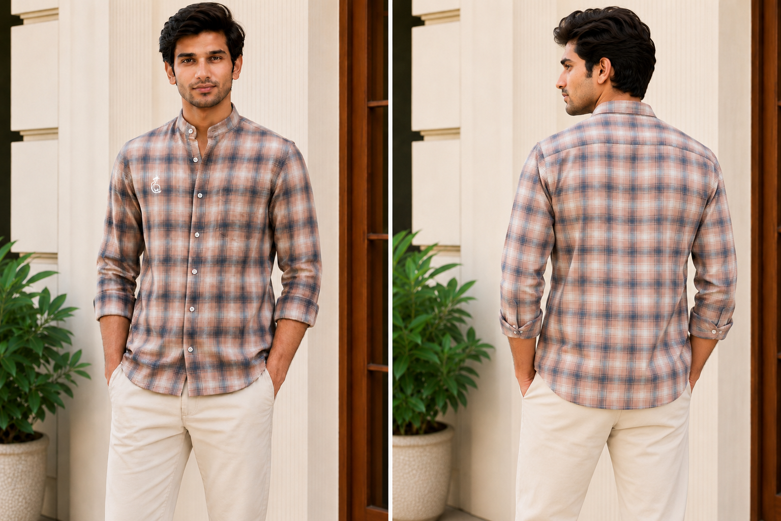 CHINOS COLLAR CHECK SHIRT WITH SINGLE POCKET