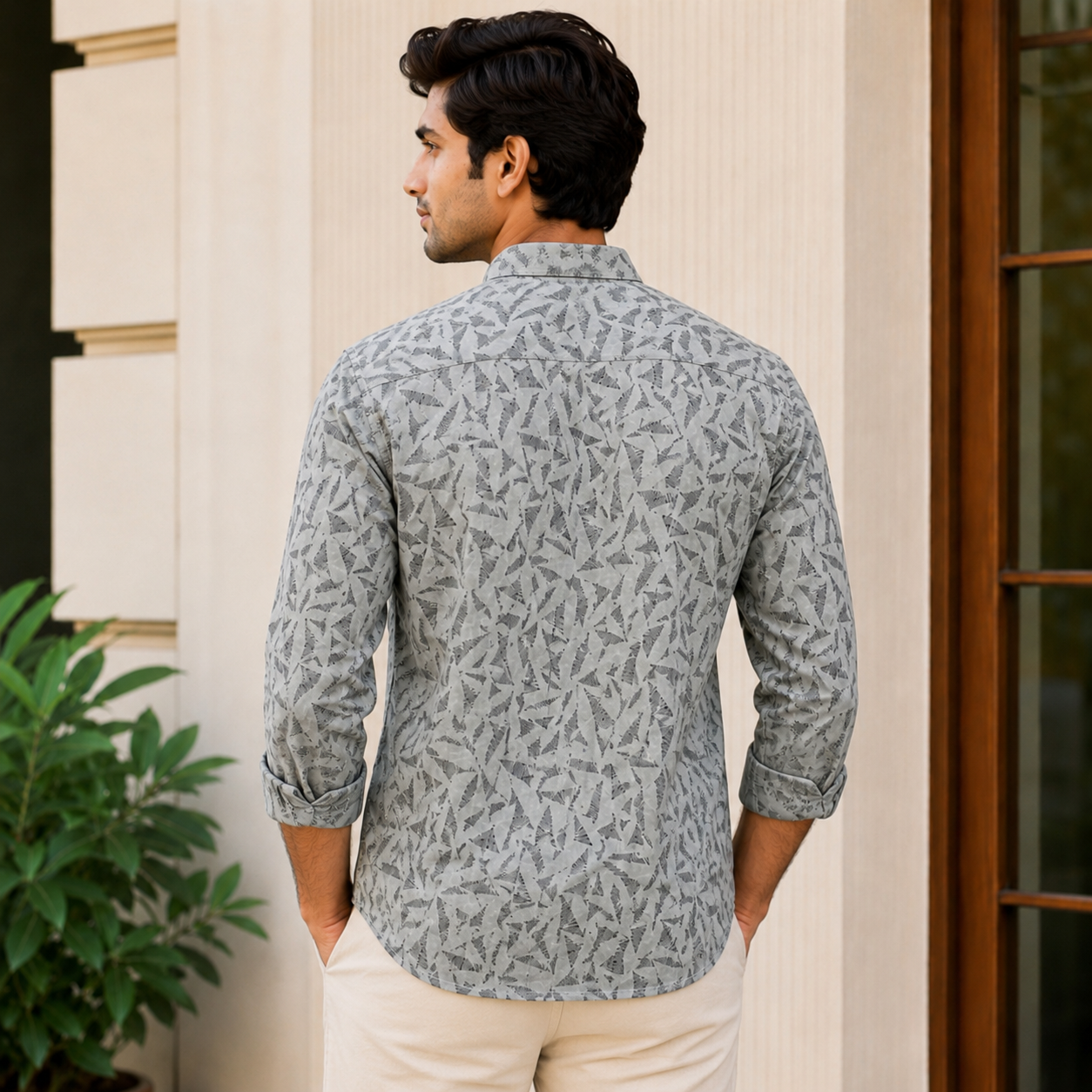 CHINOS COLLAR PRINTED SHIRT WITH SINGLE POCKET