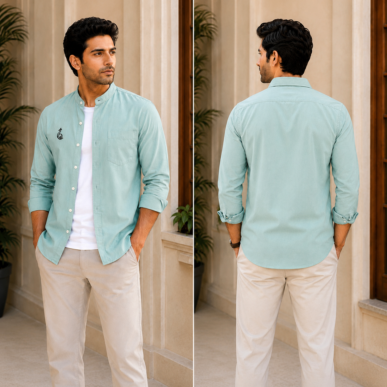 CHINOS COLLAR PLAIN SHIRT WITH SINGLE POCKET