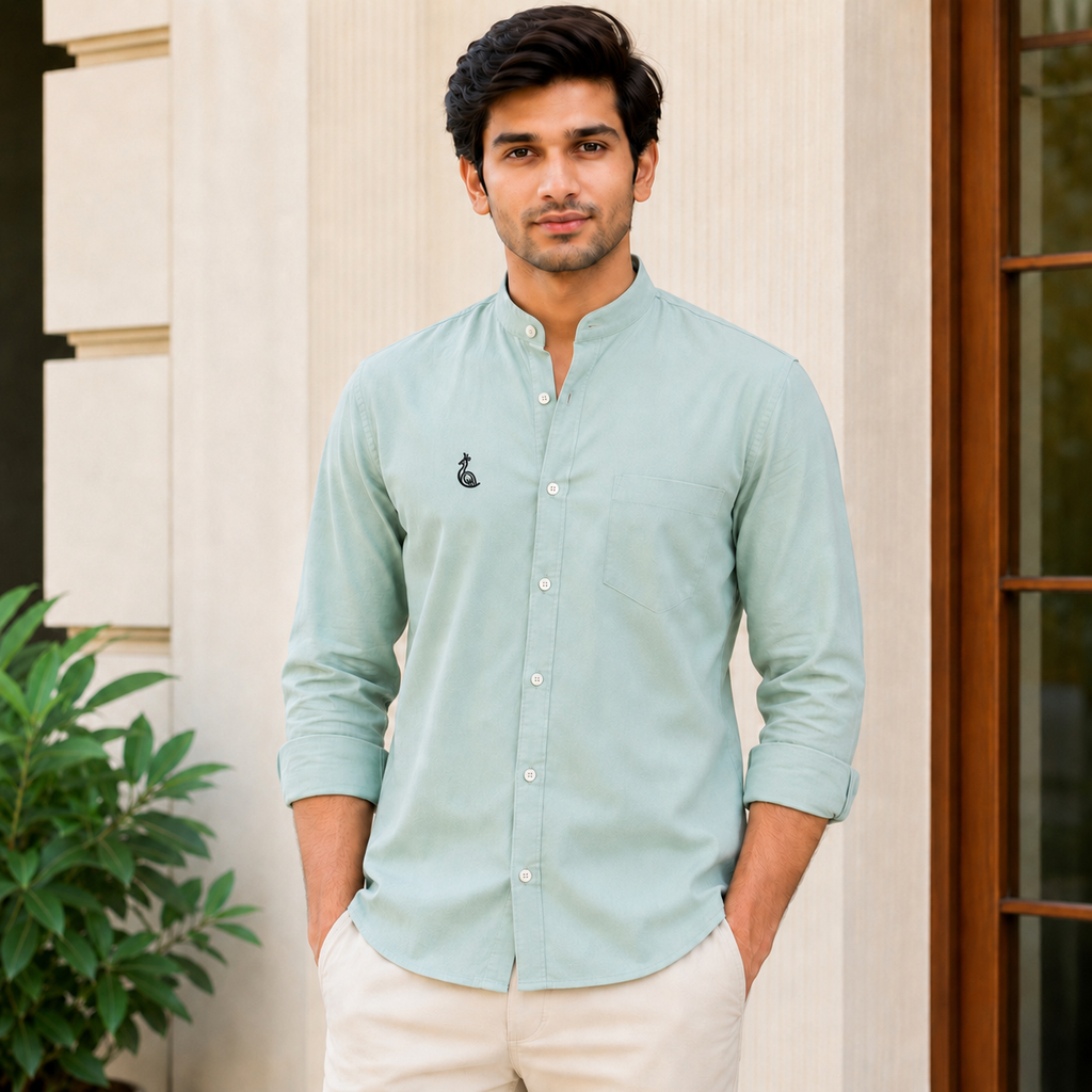 CHINOS COLLAR PLAIN SHIRT WITH SINGLE POCKET