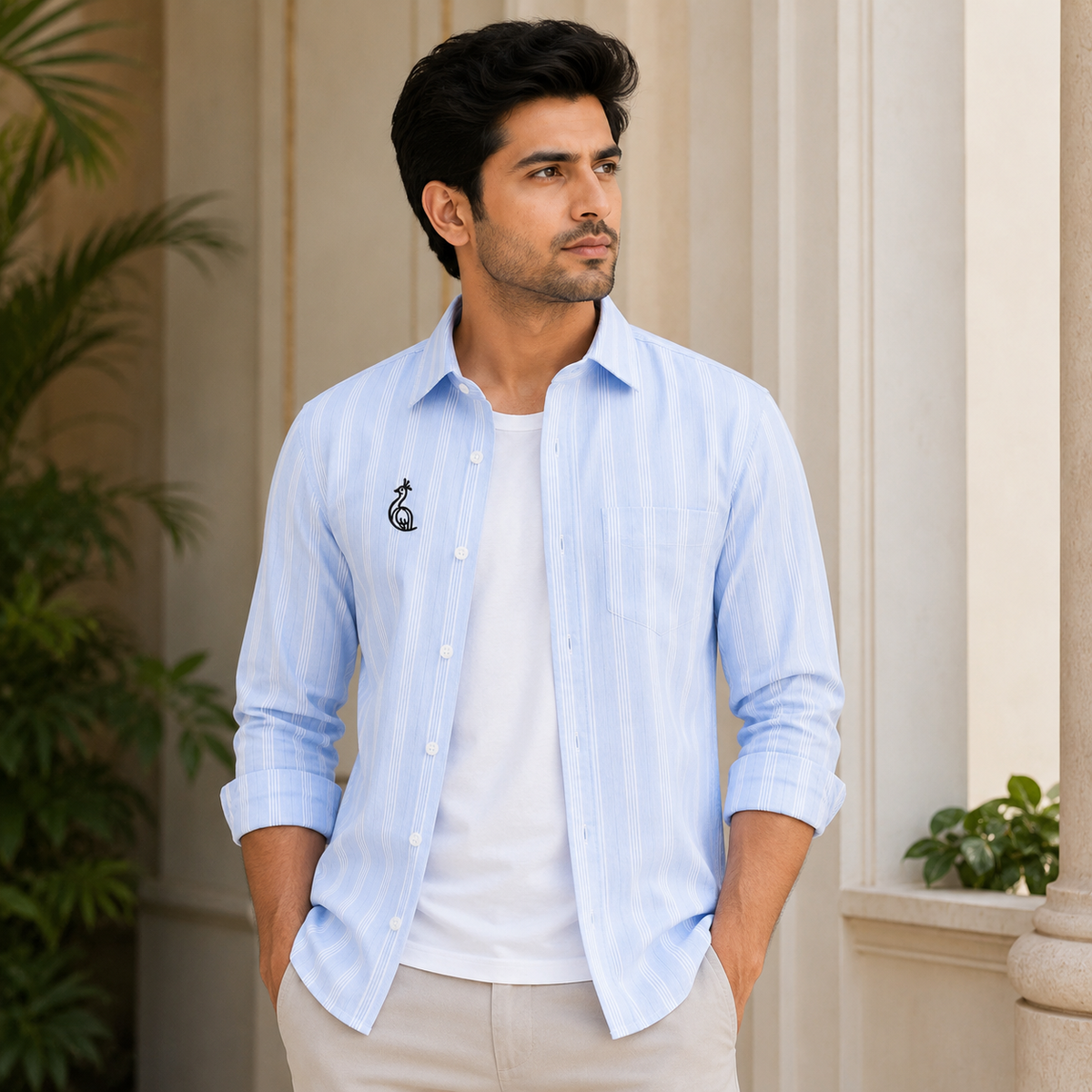 REGULAR COLLAR PLAIN SHIRT WITH SINGLE POCKET