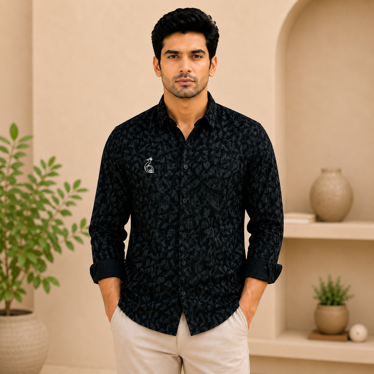 REGULAR COLLAR PRINTED SHIRT WITH SINGLE POCKET