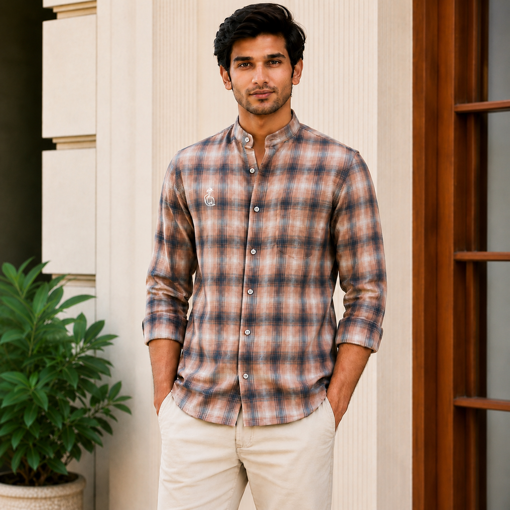 CHINOS COLLAR CHECK SHIRT WITH SINGLE POCKET