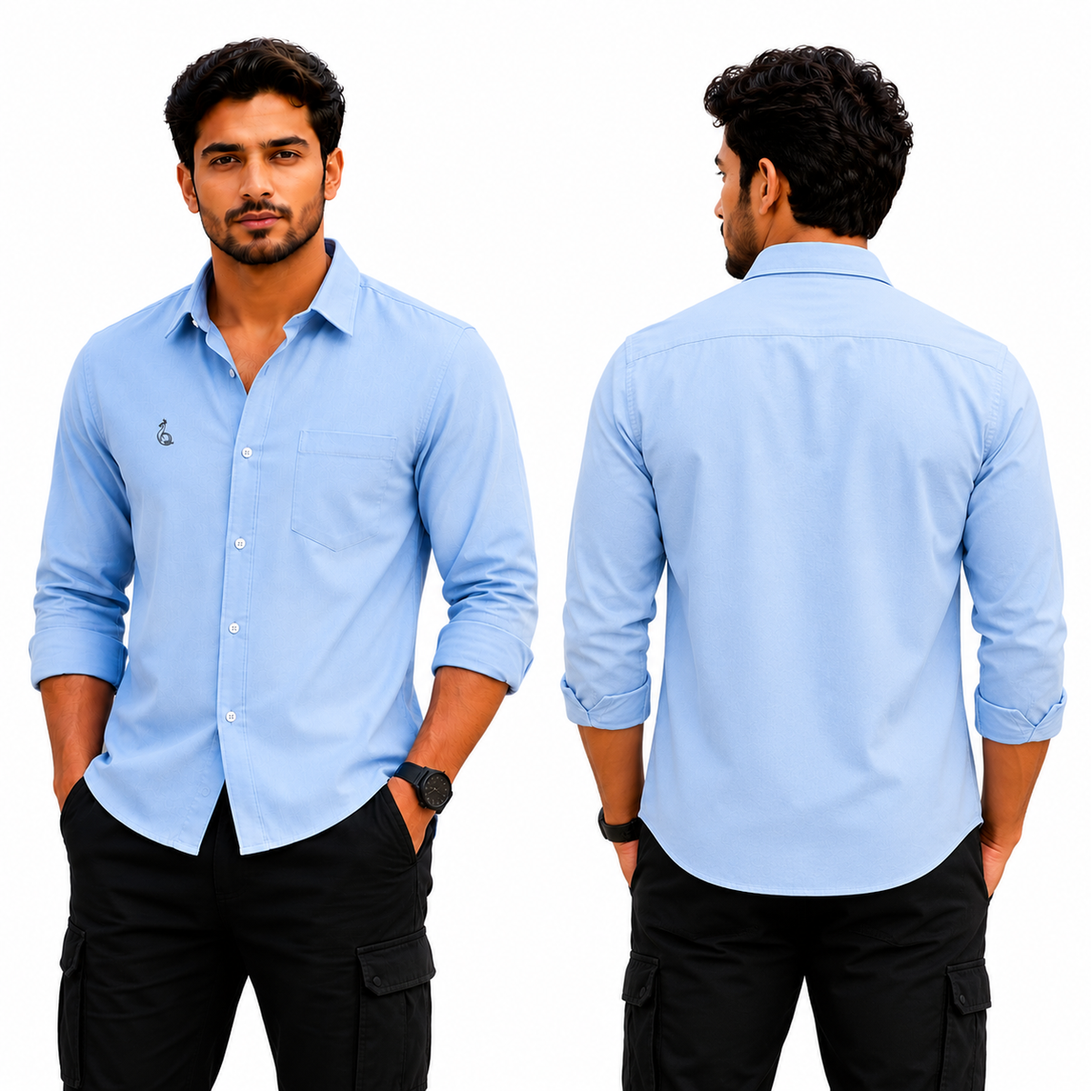 REGULAR COLLAR PLAIN SHIRT WITH SINGLE POCKET